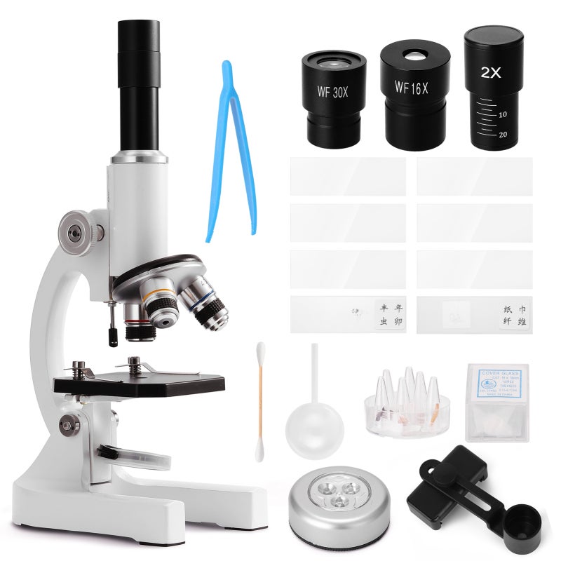 64X-2400X Optical Monocular Microscope - Adjustable Angle Phone Holder & Energy-Saving Fill Light, Complete Experimental Kit for Primary School Students Science Experiments & Biology Teaching - Image 3