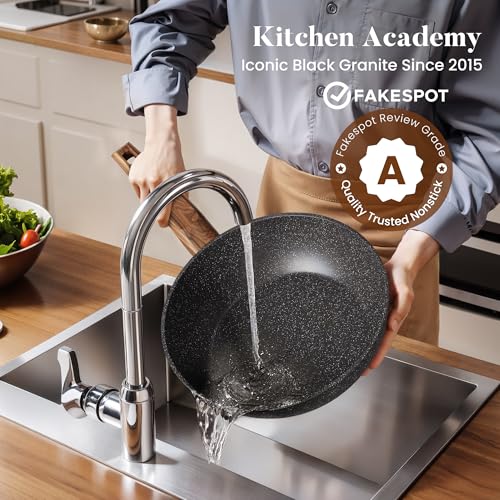 Kitchen Academy Kitchen Induction Cookware & Bakeware Set - 30 Piece Black Granite Cooking Pans Set, Non-Stick Pots and Pans Set - Image 4