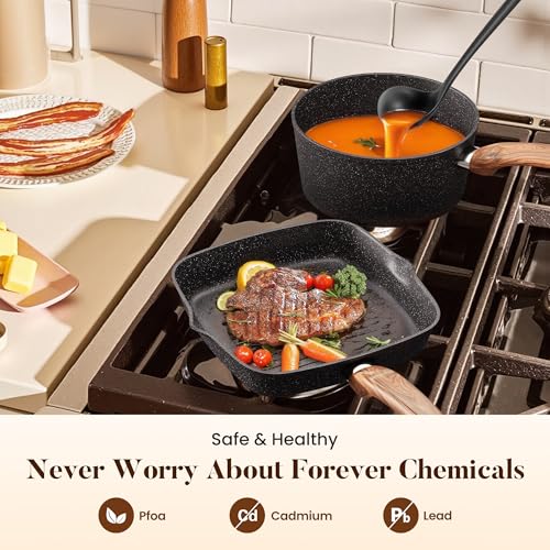 Kitchen Academy Kitchen Induction Cookware & Bakeware Set - 30 Piece Black Granite Cooking Pans Set, Non-Stick Pots and Pans Set - Image 2
