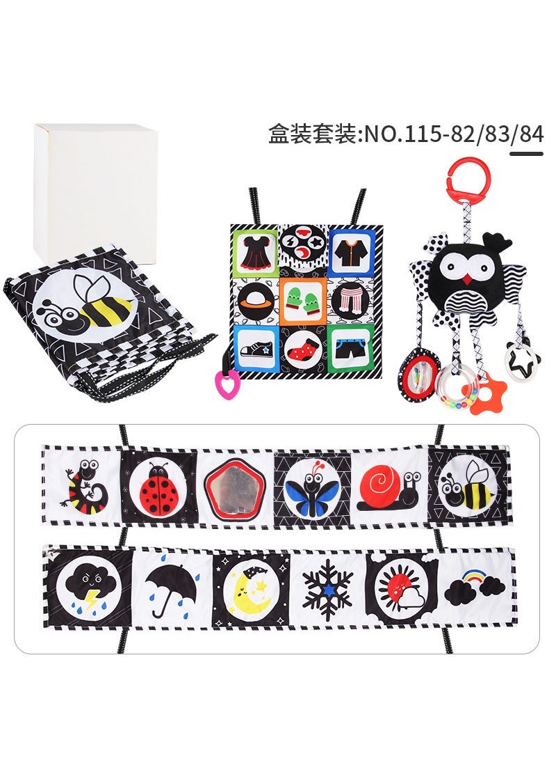 Newborn Black  White Crib Cloth Book with Sound White box 3-in-1 set 221g