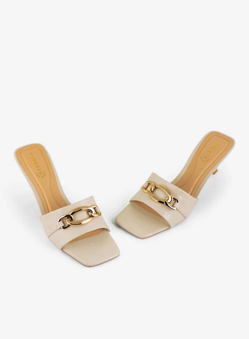 Vincci Beige Women Single Strap Mid Heel Sandals for Women | Best Price UAE