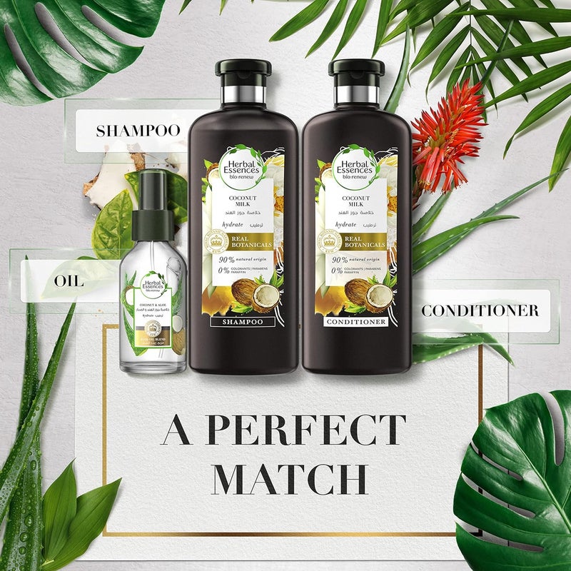 Herbal Essences حزمة ترطيب حليب جوز الهند من هيربال إيسنسز - شامبو، بلسم وزيت شعر مزيج - Image 2