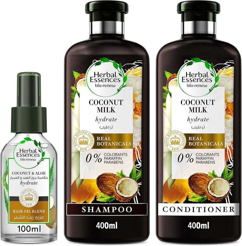 Herbal Essences حزمة ترطيب حليب جوز الهند من هيربال إيسنسز - شامبو، بلسم وزيت شعر مزيج - Image 1