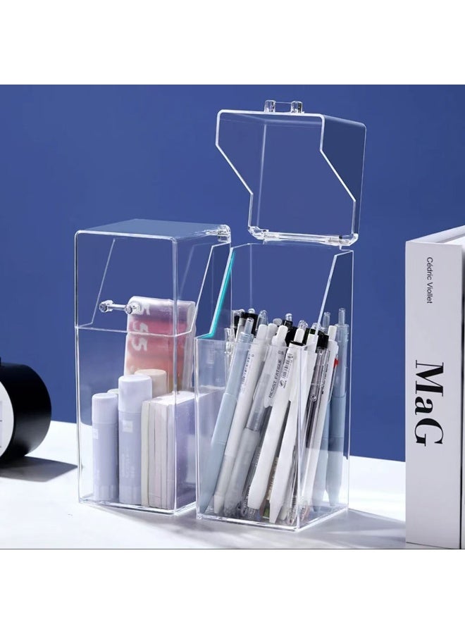 Clear Acrylic Dust Proof Makeup Brush Organizer Cosmetic Brushes Eyebrow Pencil Storage Holder With Lid Transparent - Image 1
