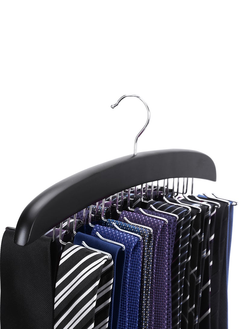 Wooden Tie Hanger,24 Tie Organizer Rack Hanger Holder Hook,Black - Image 1