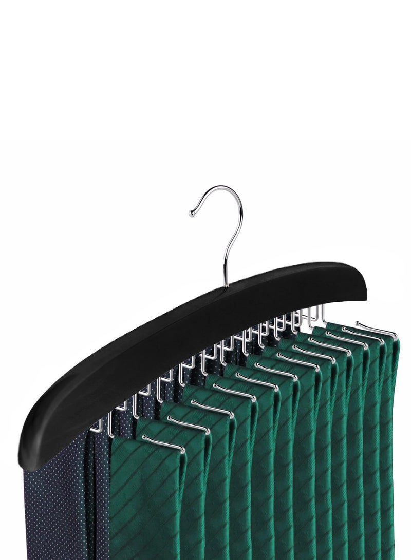 Wooden Tie Hanger,24 Tie Organizer Rack Hanger Holder Hook,Black - Image 5