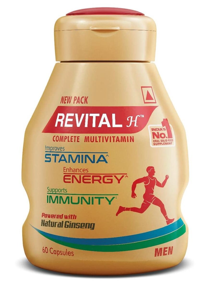 Revital H Multivitamin 60 Capsules With Natural Ginseng Zinc 10 Vitamins 8 Minerals - Image 1