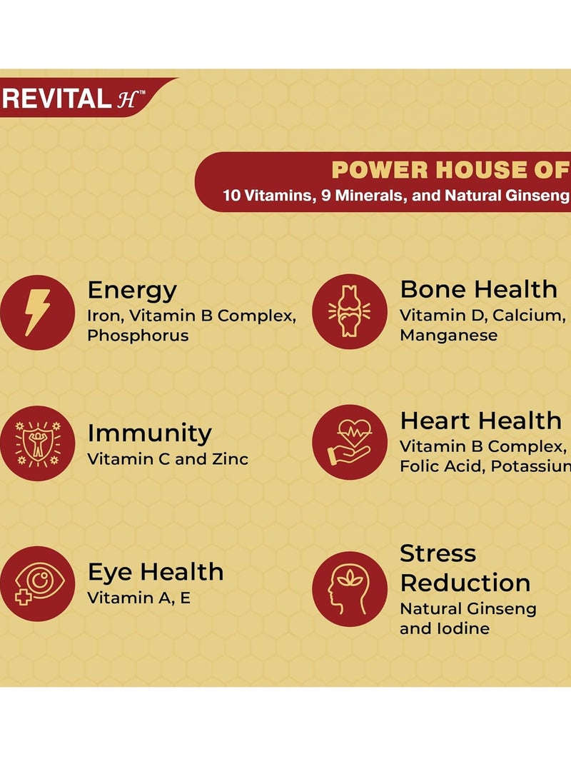 Revital H Multivitamin 60 Capsules With Natural Ginseng Zinc 10 Vitamins 8 Minerals - Image 2