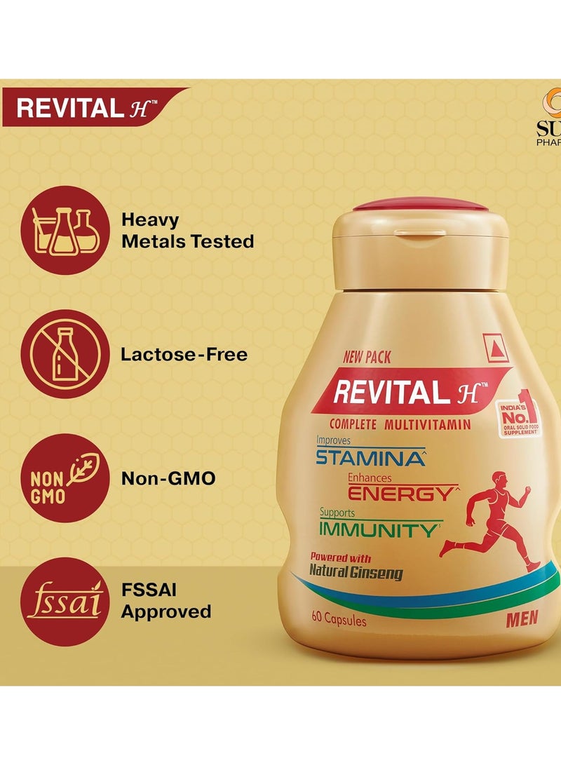 Revital H Multivitamin 60 Capsules With Natural Ginseng Zinc 10 Vitamins 8 Minerals - Image 3