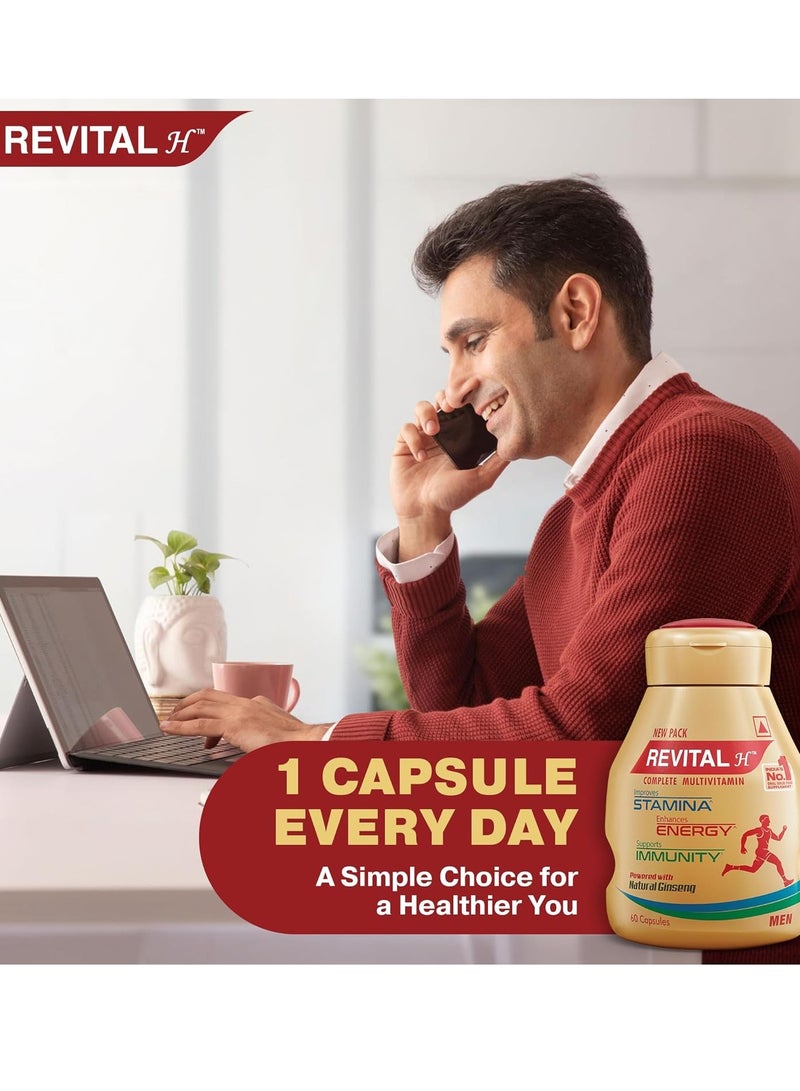 Revital H Multivitamin 60 Capsules With Natural Ginseng Zinc 10 Vitamins 8 Minerals - Image 4