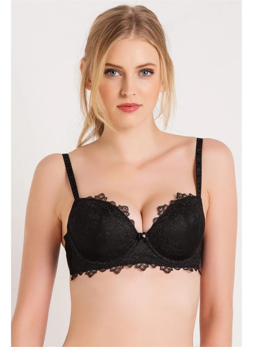 Magic Form 4592 Women's Black Brode Lace Removable Padded Sponge Push-Up Bra