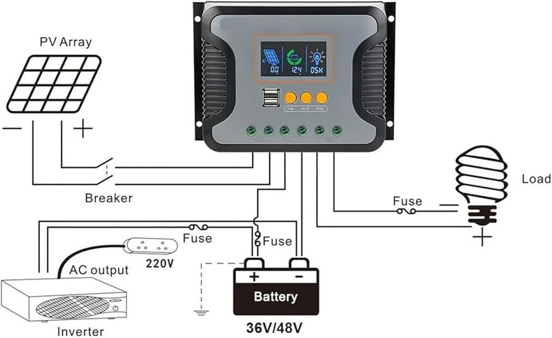 60A PWM Solar Charge Controller LCD Display Auto 12V 24V 36V 48V Lithium Battery Charging System - Image 5