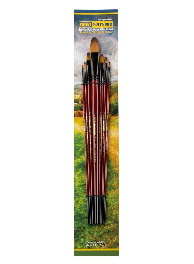 Creative Mark Ebony Splendor Long-Handled Synthetic Sable Paint Brush, Filbert Set of 7, Teijin Multi-Filament Hair, Handcrafted Synthetic Paint Brushes for Acrylic, Watercolor Painting and More - Image 1