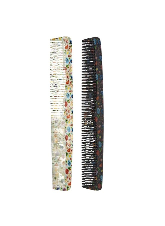 LooKat Floral Print Hair Comb Set, Decorative Wide-Tooth Combs, 2-Piece - Image 2