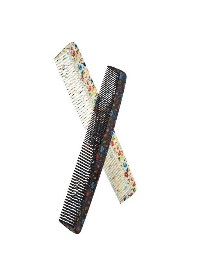 LooKat Floral Print Hair Comb Set, Decorative Wide-Tooth Combs, 2-Piece - Image 1