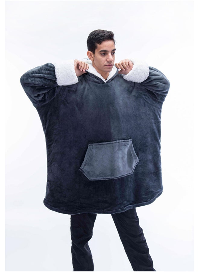 Mintra - Mintra Oversized Microfiber  Small Size  Wearable Blanket With Sherpa Dark Grey - Image 1