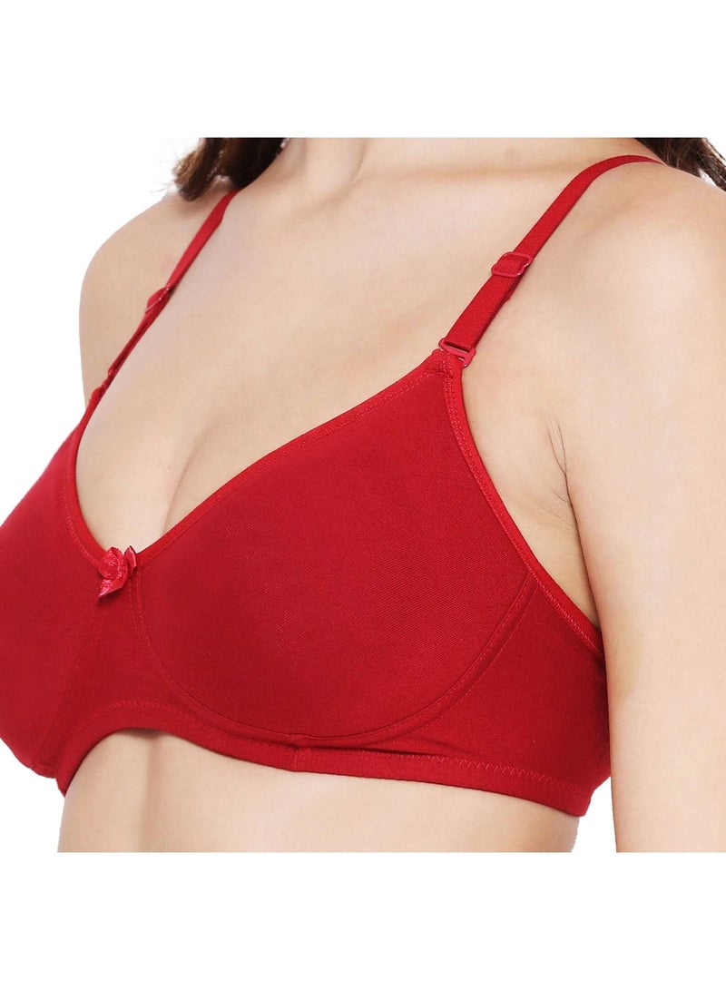 Love Bell Women's Bra - Premium Cotton, Extreme Comfor,t Non-Padded, Double Layered Moulded 16 Hour T-shirt Bras (c, Love Red, 85C) - Image 4