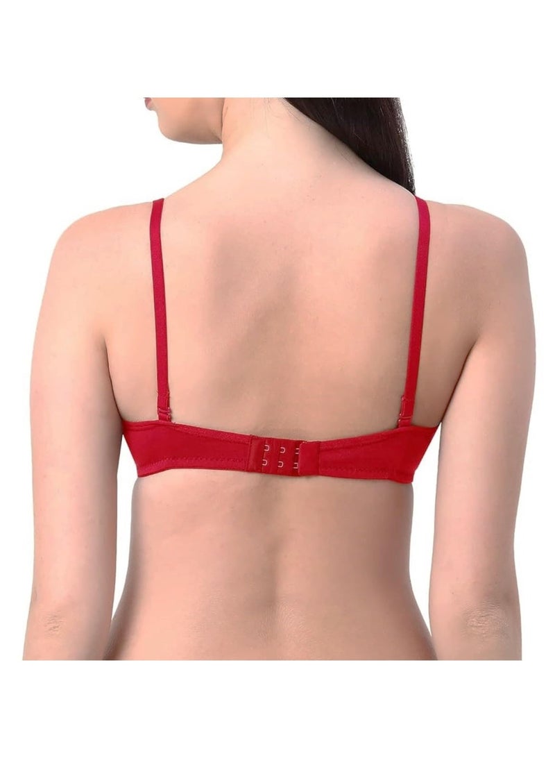 Love Bell Women's Bra - Premium Cotton, Extreme Comfor,t Non-Padded, Double Layered Moulded 16 Hour T-shirt Bras (c, Love Red, 85C) - Image 3