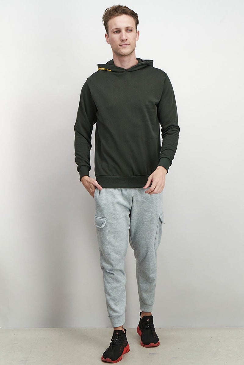 Baldinini Men Brand Logo Long Sleeves Hoodie, Olive - Image 3