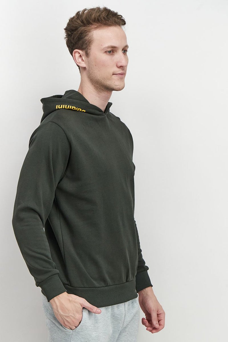 Baldinini Men Brand Logo Long Sleeves Hoodie, Olive - Image 4