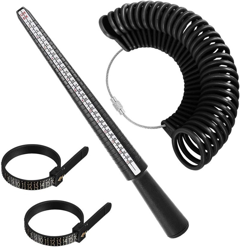 accmor Ring Size Measuring Tool Includes Plastic Ring Sizer Mandrel Stick, Finger Sizing Ring Guage Measurer and 2 Pcs Finger Measure Tape for Women Men Jewelry Making - Image 1