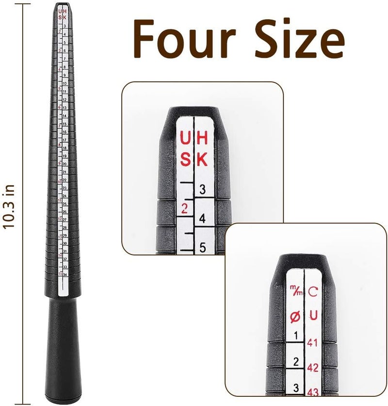 accmor Ring Size Measuring Tool Includes Plastic Ring Sizer Mandrel Stick, Finger Sizing Ring Guage Measurer and 2 Pcs Finger Measure Tape for Women Men Jewelry Making - Image 2