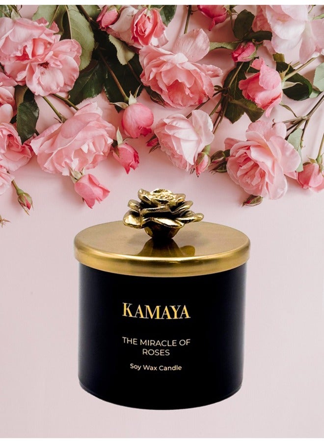 KAMAYA Fragrance - The Miracle of roses Secented candle 14 oz (400 gms) with gold lid with floral motif. - Image 1