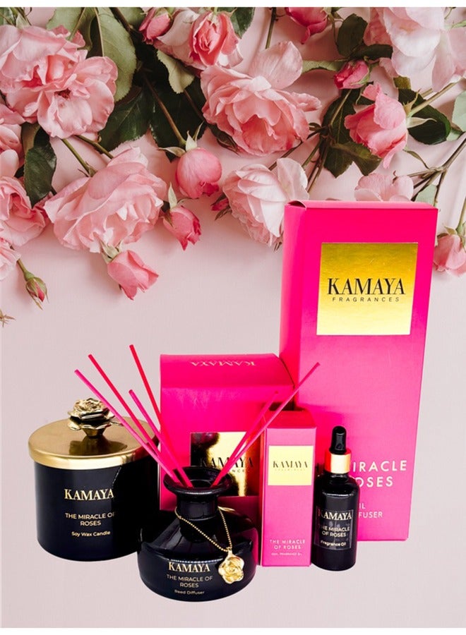 KAMAYA Fragrance - The Miracle of roses Secented candle 14 oz (400 gms) with gold lid with floral motif. - Image 4