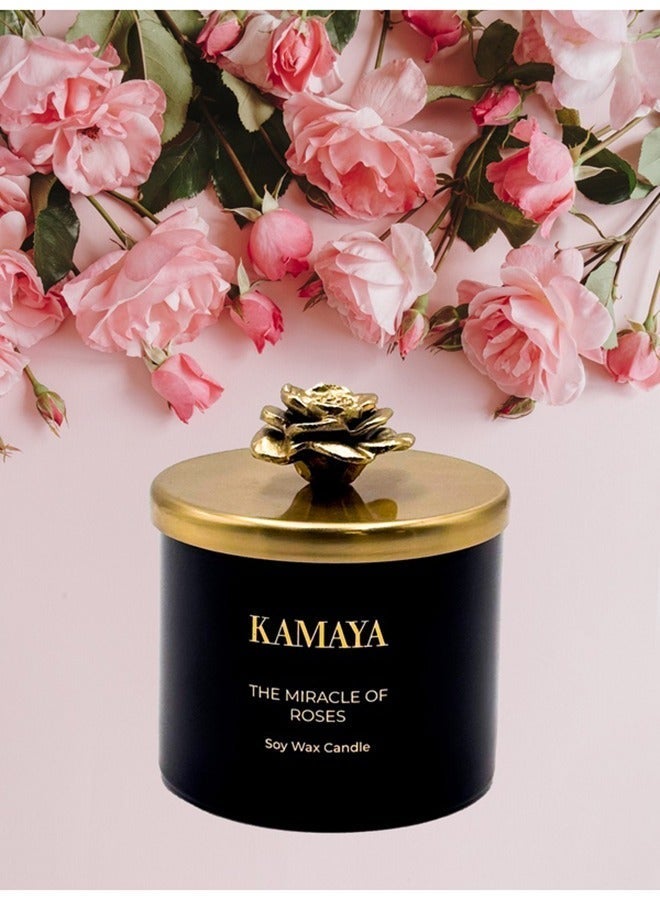 KAMAYA Blossom Caboodle Collection The Miracle of roses Scented candle 14 oz (400 gms) with gold lid with floral motif. - Image 3