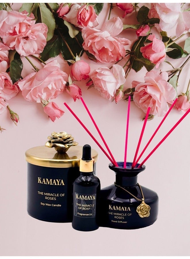 KAMAYA Blossom Caboodle Collection The Miracle of roses Scented candle 14 oz (400 gms) with gold lid with floral motif. - Image 5