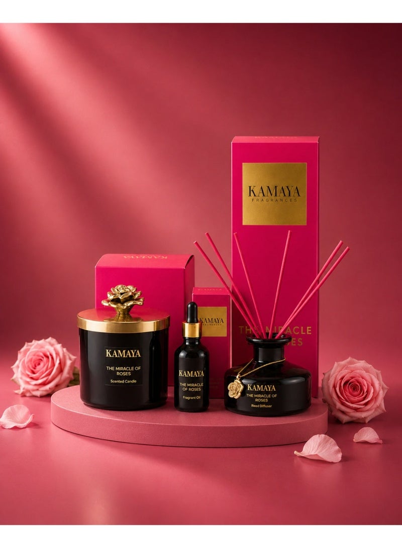 KAMAYA Blossom Caboodle Collection The Miracle of roses Scented candle 14 oz (400 gms) with gold lid with floral motif. - Image 3