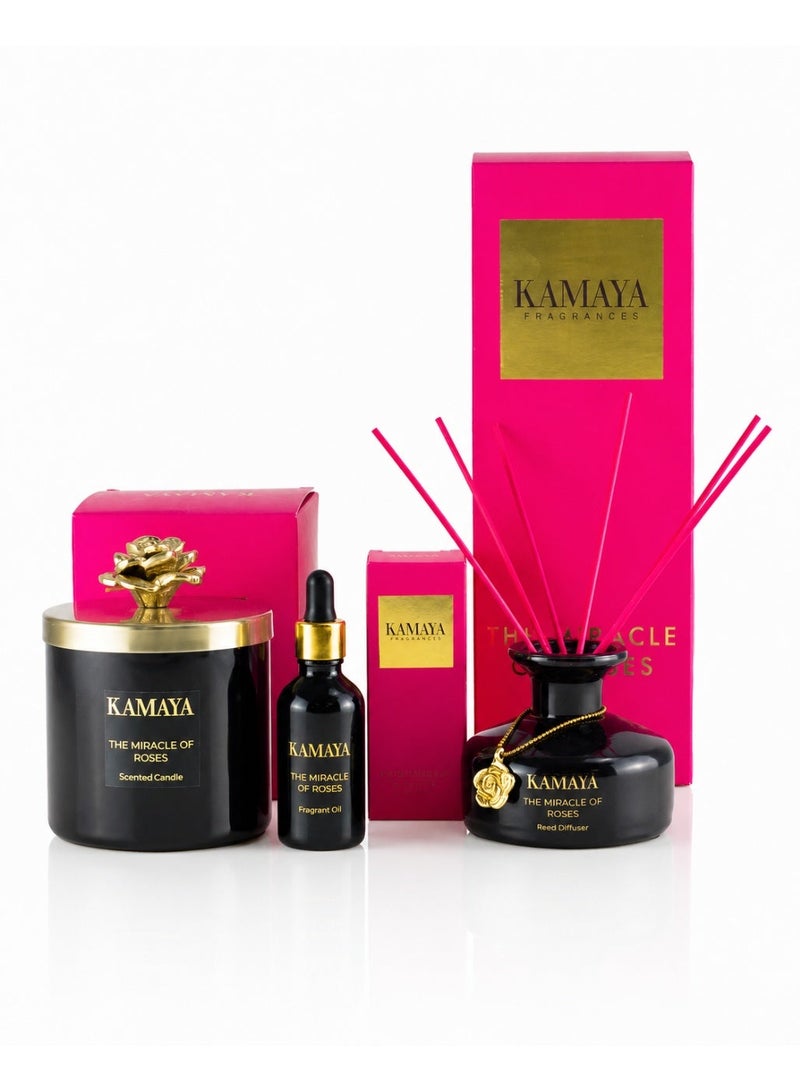 KAMAYA Blossom Caboodle Collection The Miracle of roses Scented candle 14 oz (400 gms) with gold lid with floral motif. - Image 4