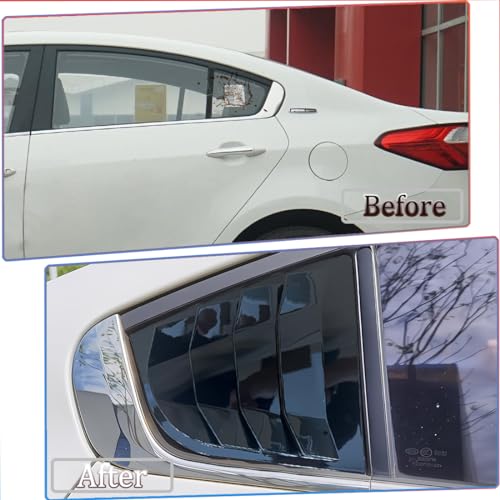 MUXEE 2PCS Print Rear Side Window Louvers Air Vent Scoop Shades Cover Blinds Trim for Kia Forte 2014 2015 2016 2017 2018 - ABS Bright Black Sport Interior Accessories - Image 3