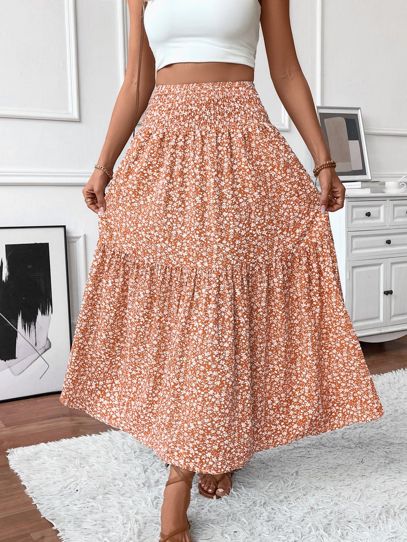 Women's Floral Print High-Waist A-Line Long Skirt