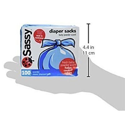 Sassy 100 Count Disposable Diaper Sacks, Powder Scented, 4-25 Sacks per Roll, Easy-to-Tie, Diaper Disposal or Pet Waste Bags - Image 3