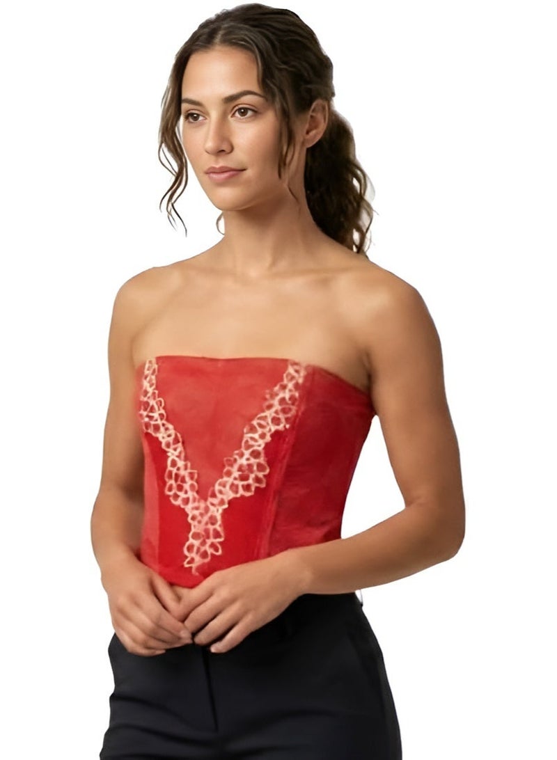 Shappex Women's Strapless Lace Corset Top, Boned Bustier with Floral Lace Detail, Hook & Eye Closure, Elegant Tube Corset for Events & Special Occasions - Image 1