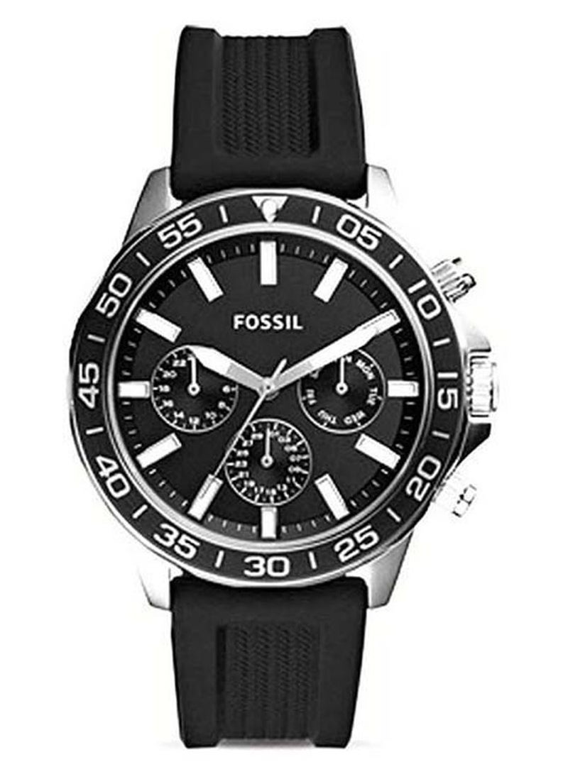 FOSSIL Men Bannom Round Shape Silicone Strap Chronograph Wrist Watch - Black - BQ2494 - Image 1