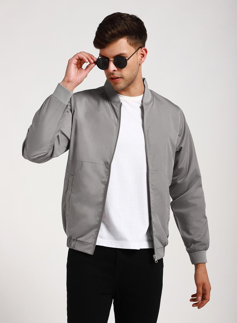 Dennis Lingo Stone Regular Fit Men's Solid Rib Collar Full Sleeves Polyester Jacket with Zipper Closure  - Image 1
