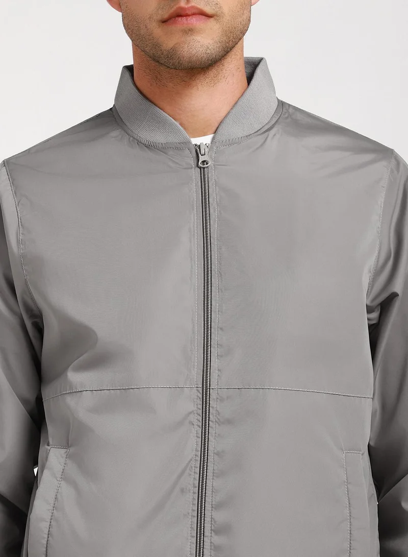 Dennis Lingo Stone Regular Fit Men's Solid Rib Collar Full Sleeves Polyester Jacket with Zipper Closure