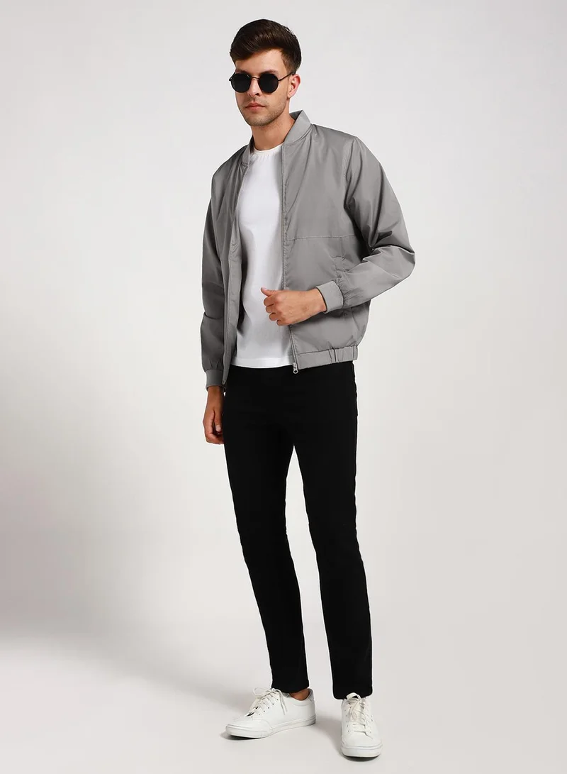 Dennis Lingo Stone Regular Fit Men's Solid Rib Collar Full Sleeves Polyester Jacket with Zipper Closure