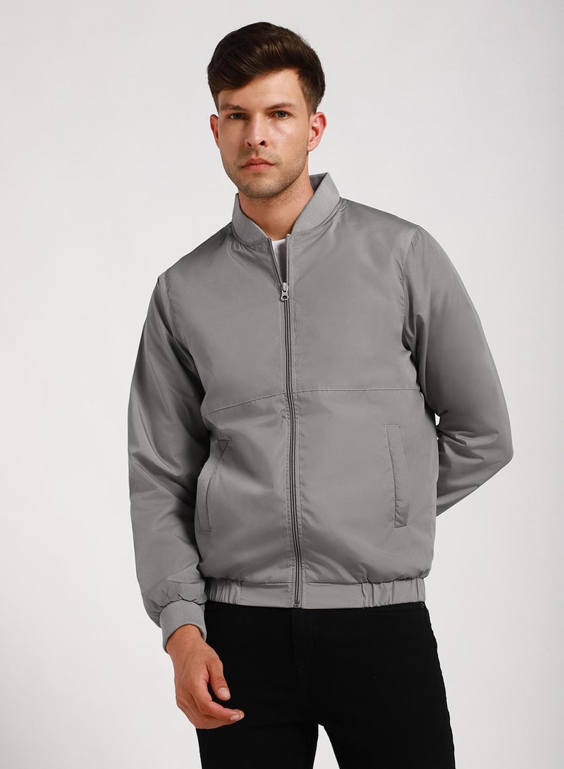 Dennis Lingo Stone Regular Fit Men's Solid Rib Collar Full Sleeves Polyester Jacket with Zipper Closure  - Image 2
