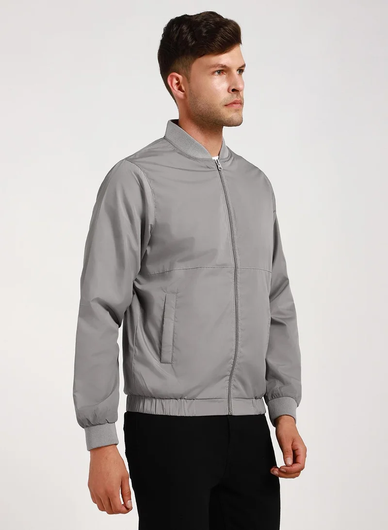 Dennis Lingo Stone Regular Fit Men's Solid Rib Collar Full Sleeves Polyester Jacket with Zipper Closure