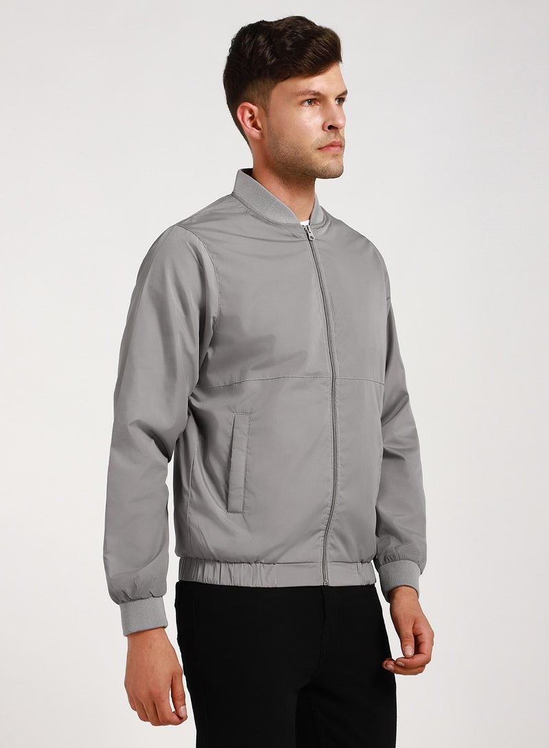 Dennis Lingo Stone Regular Fit Men's Solid Rib Collar Full Sleeves Polyester Jacket with Zipper Closure  - Image 3