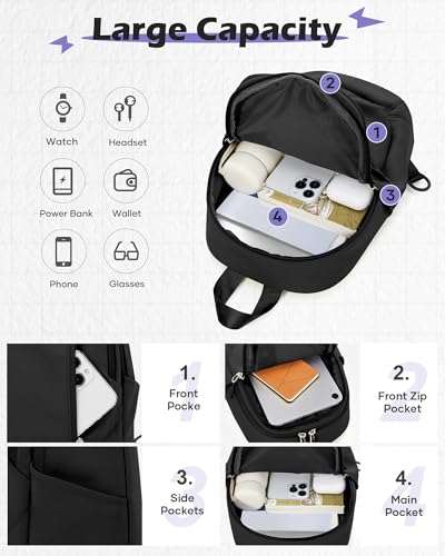 SEAFEW Small Black Sling Crossbody Bag for Men Women, Tactical Backpack Shoulder Daypack Mini Anti-Theft Motorcycle Chest Bags, Small One Strap Backpack for Casual Travel Hiking Outdoor Sports - Image 4