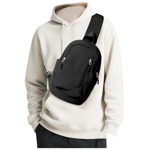 SEAFEW Small Black Sling Crossbody Bag for Men Women, Tactical Backpack Shoulder Daypack Mini Anti-Theft Motorcycle Chest Bags, Small One Strap Backpack for Casual Travel Hiking Outdoor Sports - Image 1