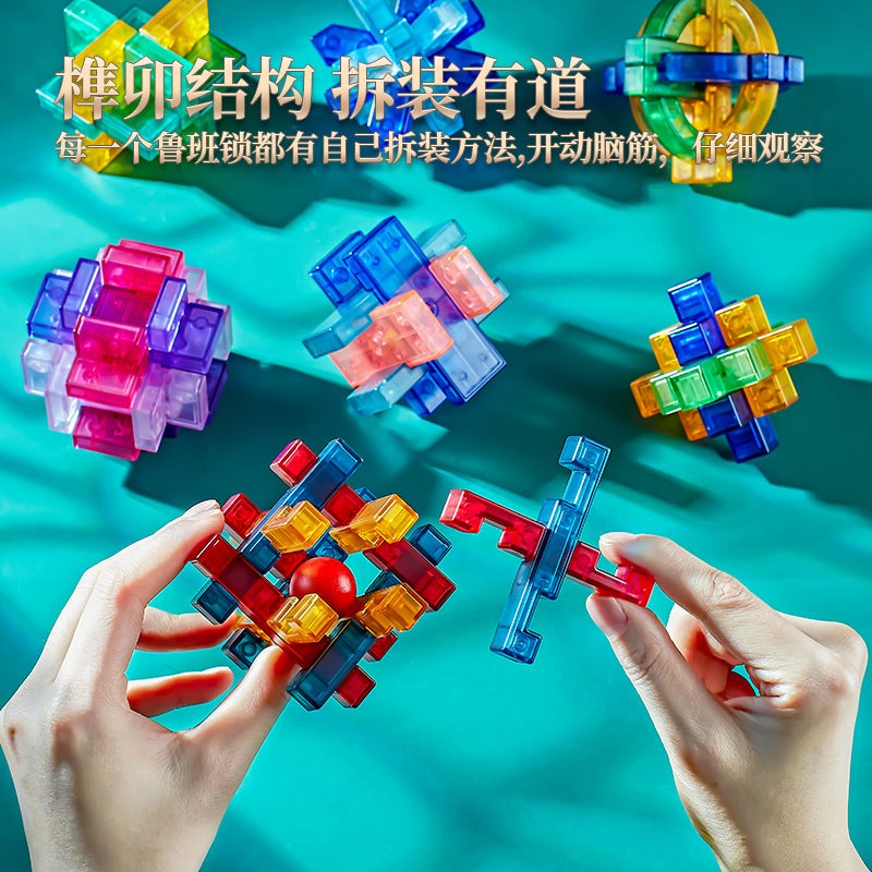 Children'S Day Gifts National Tide Luban Lock Transparent Glass Color 24 Sets Of Various Difficulty Puzzle Super Difficult Puzzle Kongming Lock - Image 5
