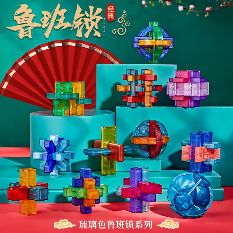 Children'S Day Gifts National Tide Luban Lock Transparent Glass Color 24 Sets Of Various Difficulty Puzzle Super Difficult Puzzle Kongming Lock - Image 4