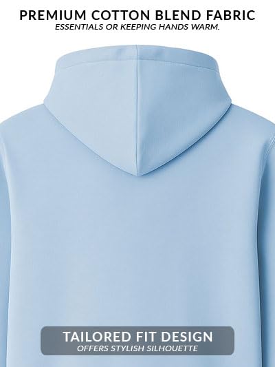 ADRO Men's Cotton Neck Hooded Sweatshirt (ZH24-PLN-SK_Sky Blue - Image 3