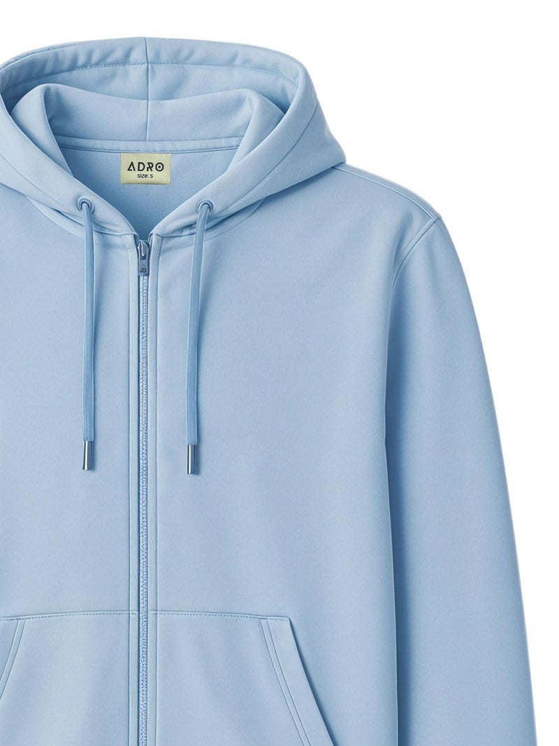 ADRO Men's Cotton Neck Hooded Sweatshirt (ZH24-PLN-SK_Sky Blue - Image 2