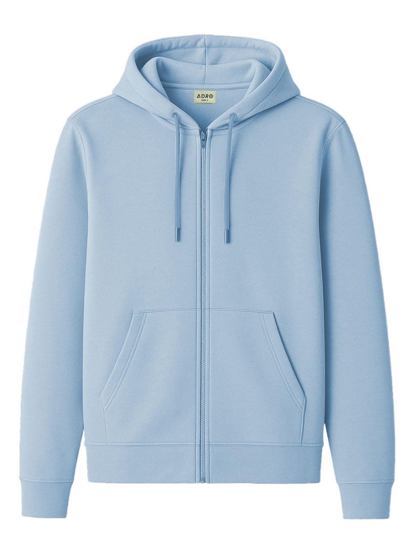 ADRO Men's Cotton Neck Hooded Sweatshirt (ZH24-PLN-SK_Sky Blue - Image 1